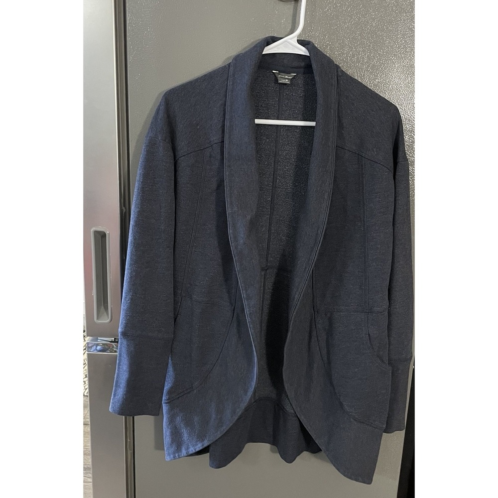 Eddie Bauer Sweater Women's Medium Ladies Blue Navy Soft Cardigan Fleece‎ Wrap